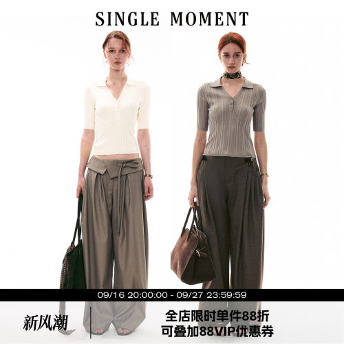 SINGLE MOMENT 26SS法式坑条五分袖套头针织衫百搭POLO杉上衣女