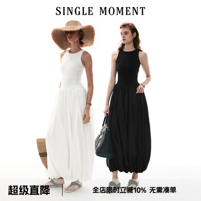 SINGLE MOMENT 26SS法式圆领宽松型花苞气球摆休闲无袖背心连衣裙