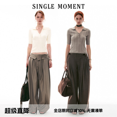 SINGLE MOMENT 26SS法式坑条五分袖套头针织衫百搭POLO杉上衣女