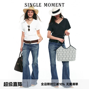 新款 25SS夏季 MOMENT T恤 复古百搭修身 天丝混纺V领飞袖 法式 SINGLE