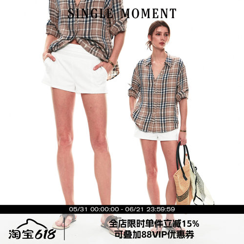 SINGLE MOMENT 26SS法式度假松弛风琴褶腰头直筒短裤休闲裤女