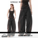 盐缩皱感斜纹双腰阔腿散步山体休闲运动裤 26SS法式 MOMENT SINGLE