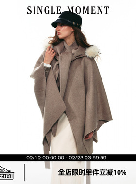 SINGLE MOMENT 25AW法式冬季保暖分体帽双面呢羊毛斗篷外套上衣女