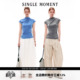 夏季 26SS法式 半高领小飞袖 修身 上衣女 SINGLE 褶皱T恤无袖 MOMENT