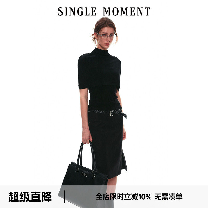 SINGLE MOMENT 26SS法式夏季斗篷式针织醋酸吊带两件套背心上衣女图片