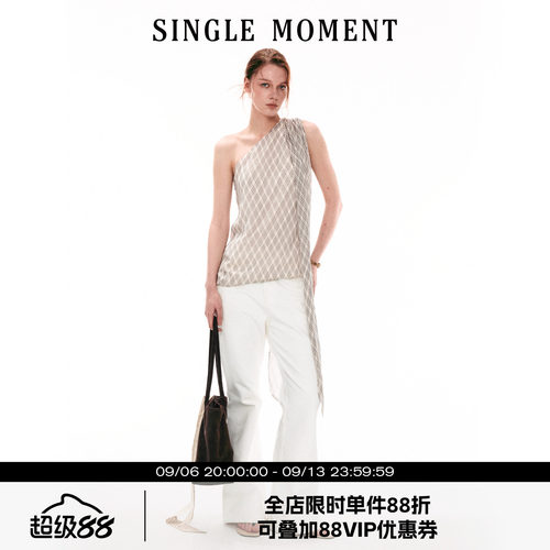SINGLE MOMENT 26SS法式通勤复古优雅飘带挂脖上衣无袖T恤背心女