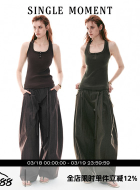 SINGLE MOMENT 26SS法式夏季休闲宽松U领针织工字猎装背心女
