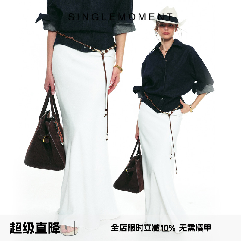 SINGLE MOMENT25AW 秋季新款法式名媛气质缎面醋酸鱼尾长裙修身女