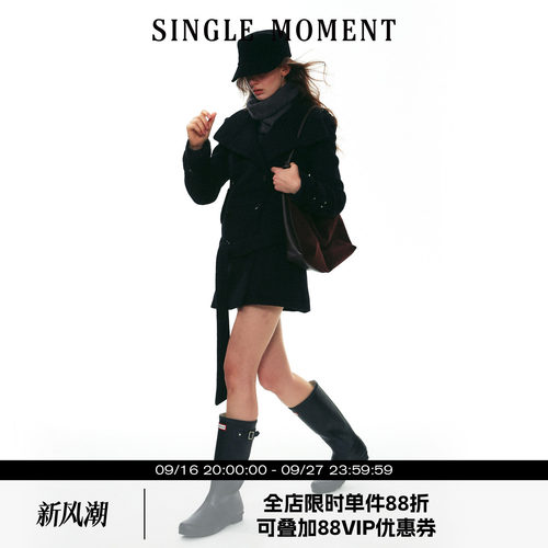 SINGLE MOMENT 25AW法式经典双排扣正肩中长款羊毛呢子大衣外套女