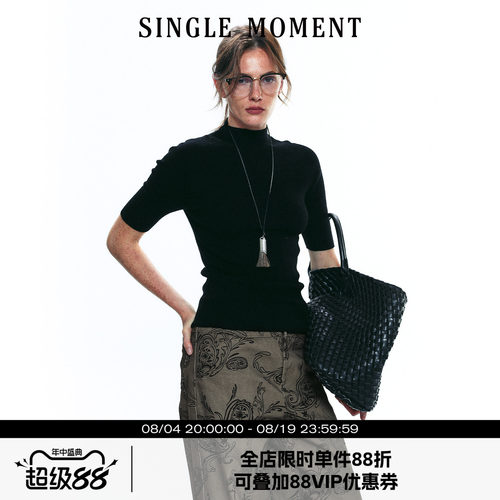 SINGLE MOMENT 25AW法式百搭高智感半高领七分袖针织修身上衣女秋