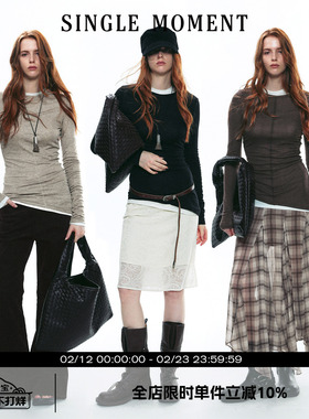 SINGLE MOMENT 25AW法式莱赛尔羊毛混纺叠穿长袖T恤打底衫上衣女