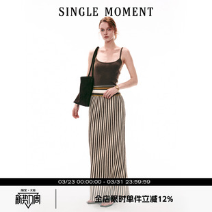 通勤休闲修身 SINGLE 法式 26SS夏季 金丝吊带条纹上衣连衣裙 MOMENT