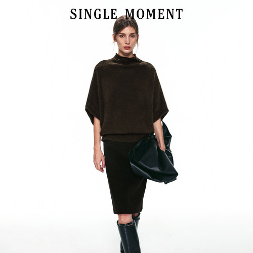 SINGLE MOMENT 26AW法式智感小荡领蝙蝠连身袖宽松针织衫上衣女