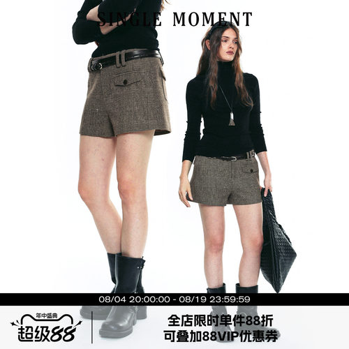 SINGLE MOMENT 25AW法式秋冬时尚通勤百搭毛呢休闲西装直筒短裤女
