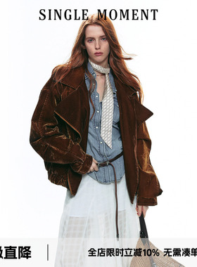 SINGLE MOMENT 25AW法式复古毛领短款绒感翻领夹克外套工装上衣女