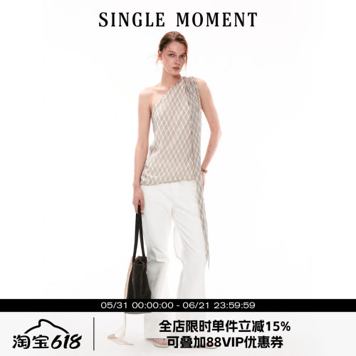 SINGLE MOMENT 26SS法式通勤复古优雅飘带挂脖上衣无袖T恤背心女