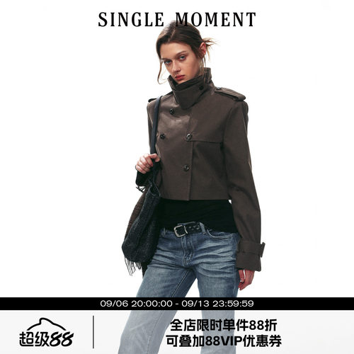 SINGLE MOMENT 26AW法式经典休闲风复古短款双排扣风衣外套上衣女