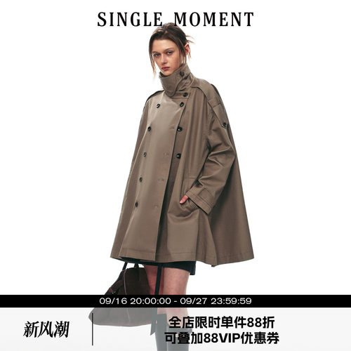 SINGLE MOMENT 26AW法式摩登都市双排扣经典中长款风衣外套上衣女
