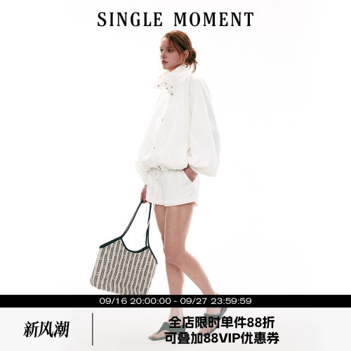 SINGLE MOMENT 26SS法式夏季透气吸湿休闲运动夹克上衣短裤套装女