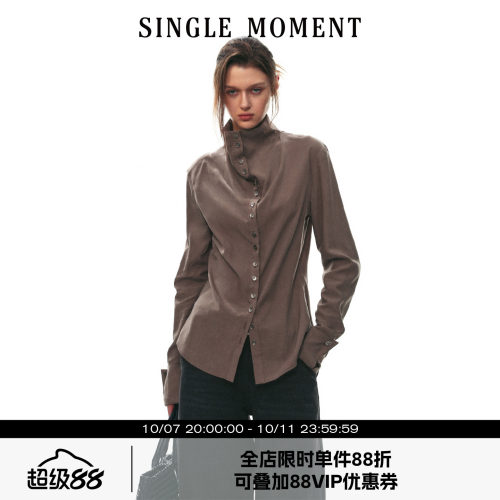 SINGLE MOMENT 26AW法式复古经典小高领密扣休闲宽松长袖衬衫女