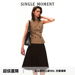 SINGLE MOMENT 26SS夏季法式时尚半高领双排扣无袖上衣短款背心女