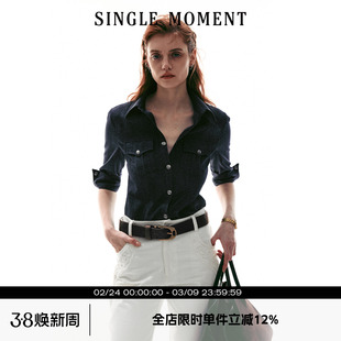 SINGLE MOMENT 26SS复古意式修身翻领猎装收腰5分袖衬衫上衣女