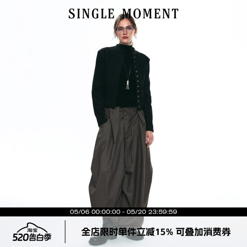 SINGLE MOMENT 25AW秋季法式短款单排扣立领夹克外套长袖上衣女