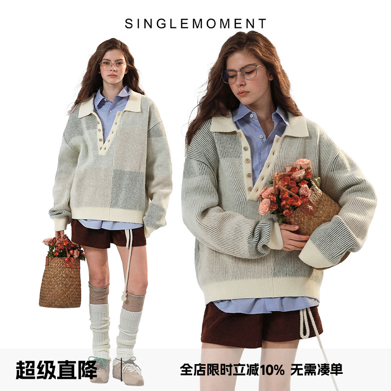 SINGLEMOMENT斜领通勤羊毛长袖