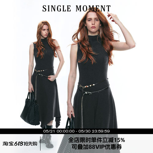 SINGLE MOMENT 25AW美利诺慕斯羊绒半高领针织无袖修身背心连衣裙