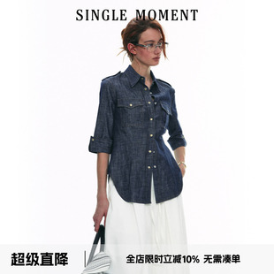衬衫 SINGLE 复古设计休闲原牛牛仔长袖 2025SS春季 上衣女 MOMENT