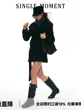 SINGLE MOMENT 25AW法式经典双排扣正肩中长款羊毛呢子大衣外套女