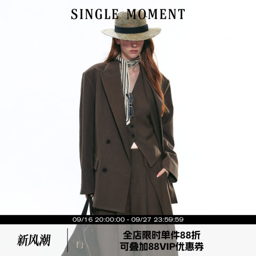 SINGLE MOMENT 25AW法式高级感气质戗驳领宽松休闲西装外套上衣女