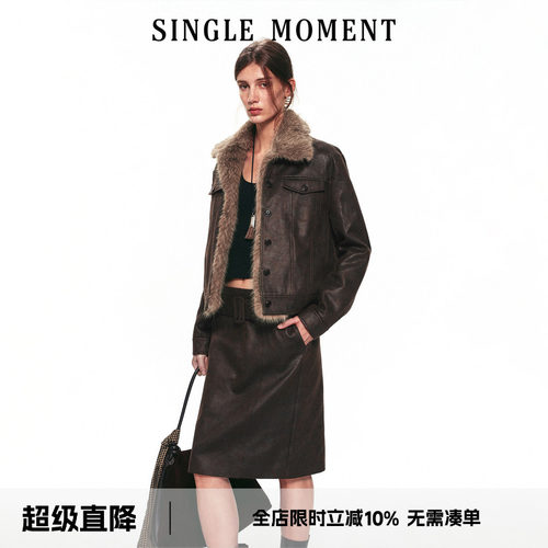 SINGLE MOMENT 26AW法式通勤毛毛领蜡感工装外套毛里棉服夹克女