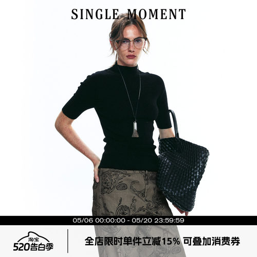 SINGLE MOMENT 25AW法式百搭高智感半高领七分袖针织修身上衣女秋