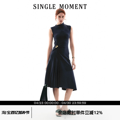 SINGLE MOMENT 26SS法式通勤气质百搭休闲扭结无袖简约连衣裙女