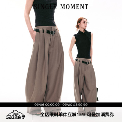 SINGLE MOMENT 26SS法式叠褶连腰宽松休闲百搭显瘦长裤阔腿裤女