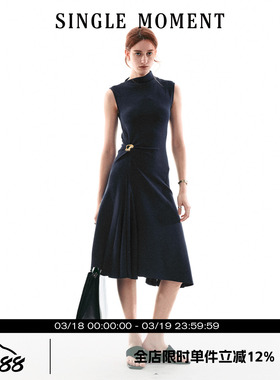 SINGLE MOMENT 26SS法式通勤气质百搭休闲扭结无袖简约连衣裙女