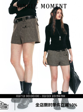 SINGLE MOMENT 25AW法式秋冬时尚通勤百搭毛呢休闲西装直筒短裤女