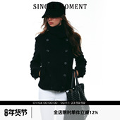 MOMENT 25AW法式 时尚 SINGLE 经典 双排扣正肩斜纹羊毛立领短外套女