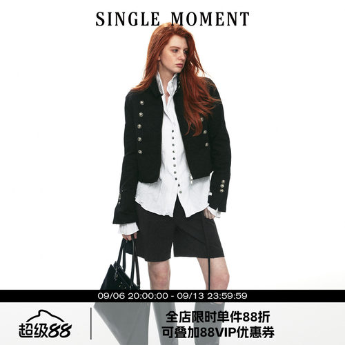 SINGLE MOMENT 26AW法式经典休闲风拿破仑短款双排扣工装长袖外套