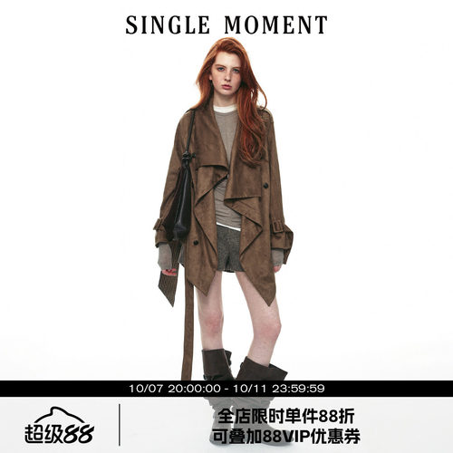 SINGLE MOMENT 26AW法式复古都市不规则荡领廓形风衣外套长袖上衣