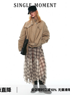 SINGLE MOMENT 25AW英伦风复古工装立领穿插结构夹克外套上衣女