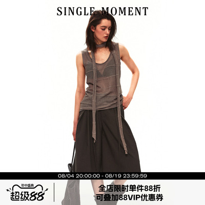 SINGLE MOMENT 26SS夏季法式U领提花钩针镂空毛织无袖背心上衣女