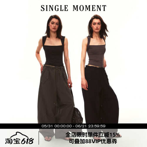 SINGLE MOMENT 26SS夏季法式梯形领抹胸吊带无袖背心修身上衣女