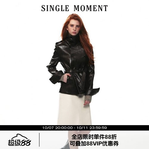 SINGLE MOMENT 26AW法式复古休闲摩登都市经典立领双排扣外套上衣