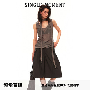 SINGLE MOMENT 26SS夏季法式U领提花钩针镂空毛织无袖背心上衣女