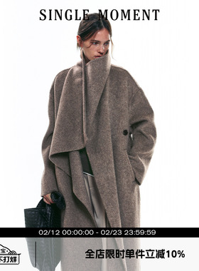 SINGLE MOMENT 25AW冬季高级感保暖立领长款全羊毛双面呢大衣外套