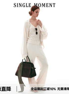 SINGLE MOMENT 26SS法式复古风简约吊带针织上衣背心开衫西裤套装