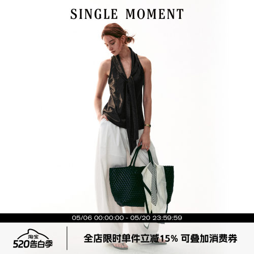 SINGLE MOMENT 26SS法式通勤百搭飘带无袖背心吊带宽松上衣女