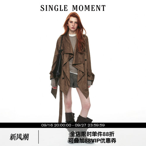 SINGLE MOMENT 26AW法式复古都市不规则荡领廓形风衣外套长袖上衣